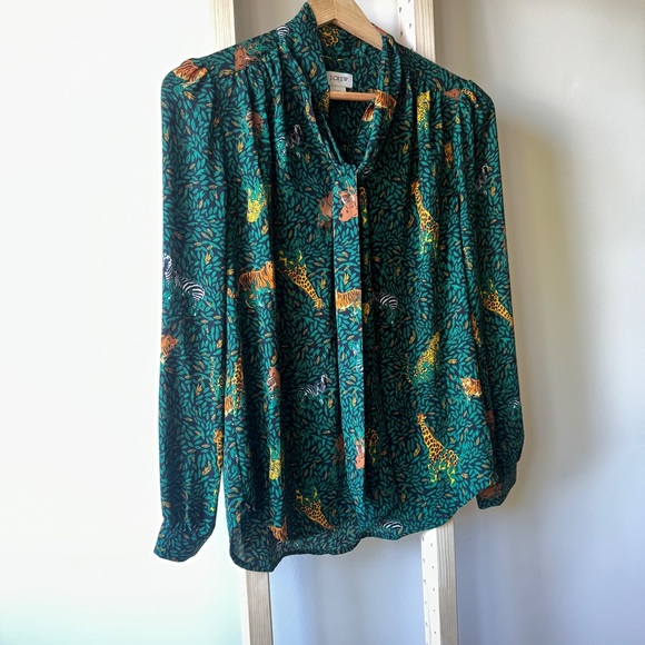 Jcrew Animal Print Tie Neck Blouse - Picture 3 of 3